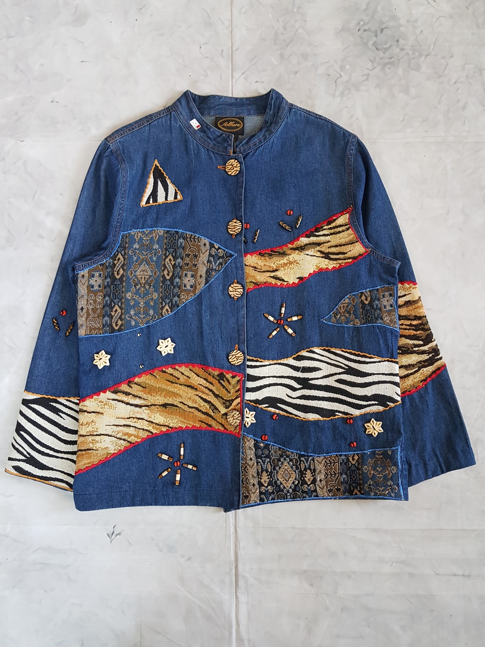 Vintage Animal Print Patchwork Embroidered Denim Jacket